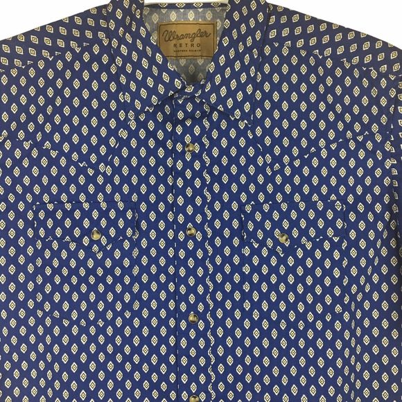 EUC Wrangler Retro Mens Diamond Short Sleeve Pearl Snap Shirt size Large - Picture 2 of 11